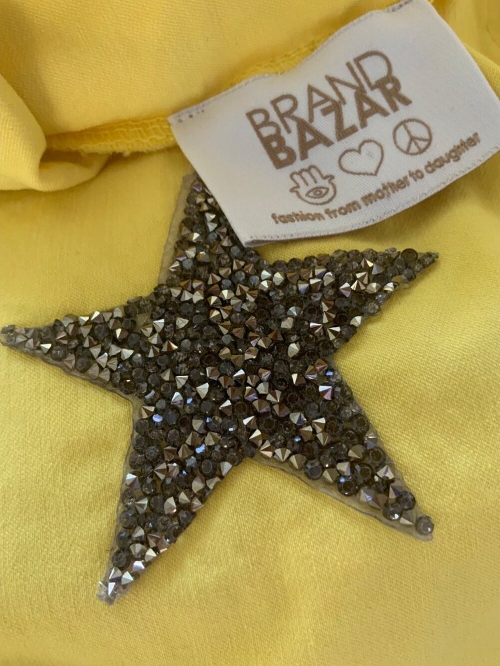 Brand Bazar  Italian Yellow Drawstring Shorts With Rhinestone Star Embellishment